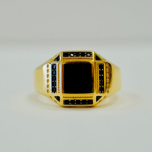 GULDRING HERR MED SVART STEN