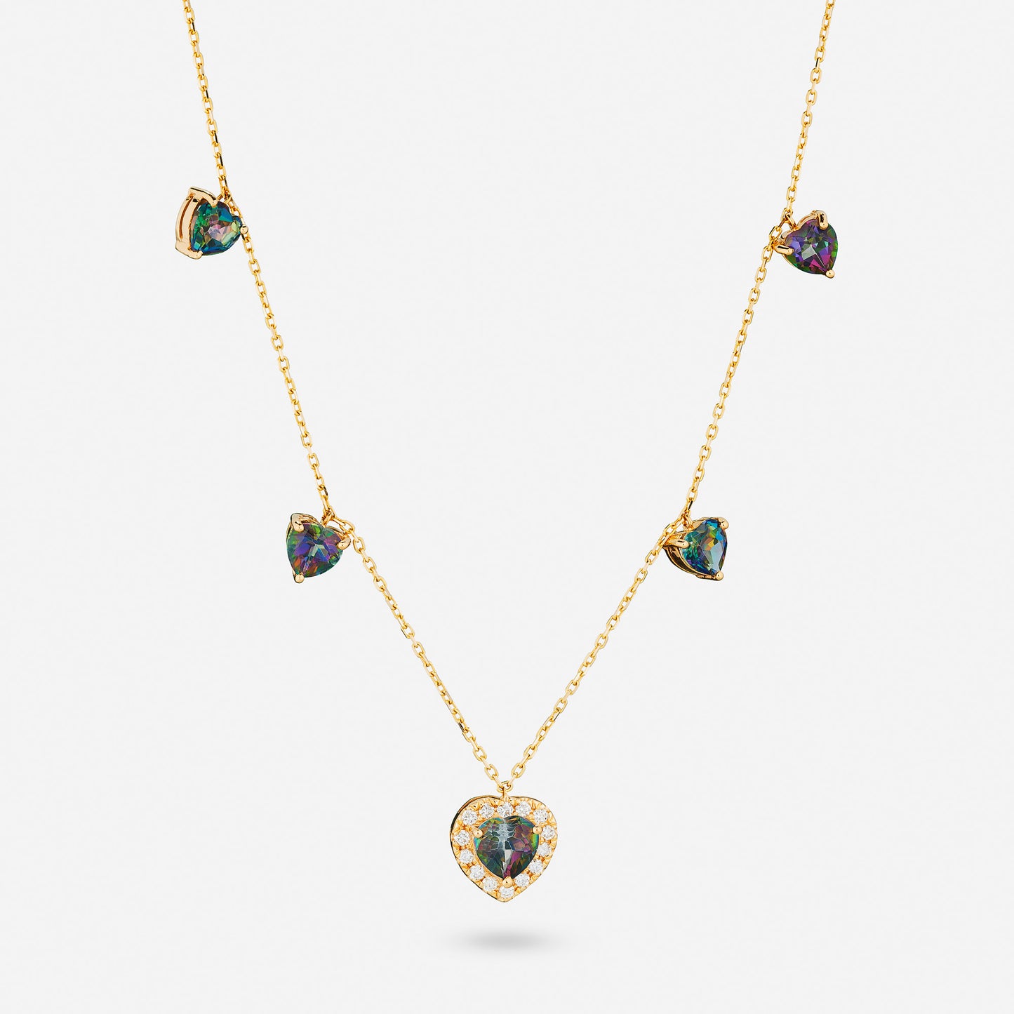 Halsband smycken i guld med ädelstenar Mystik Kvarts och diamanter.
