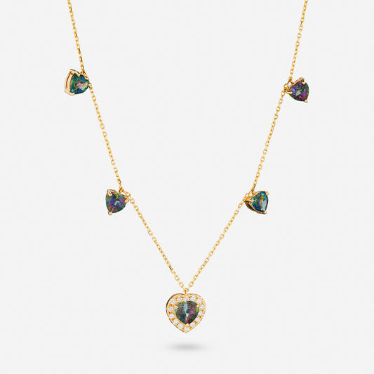 Halsband smycken i guld med ädelstenar Mystik Kvarts och diamanter.