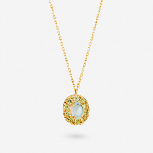 Guldhalsband smycke med akvamarin och peridot.