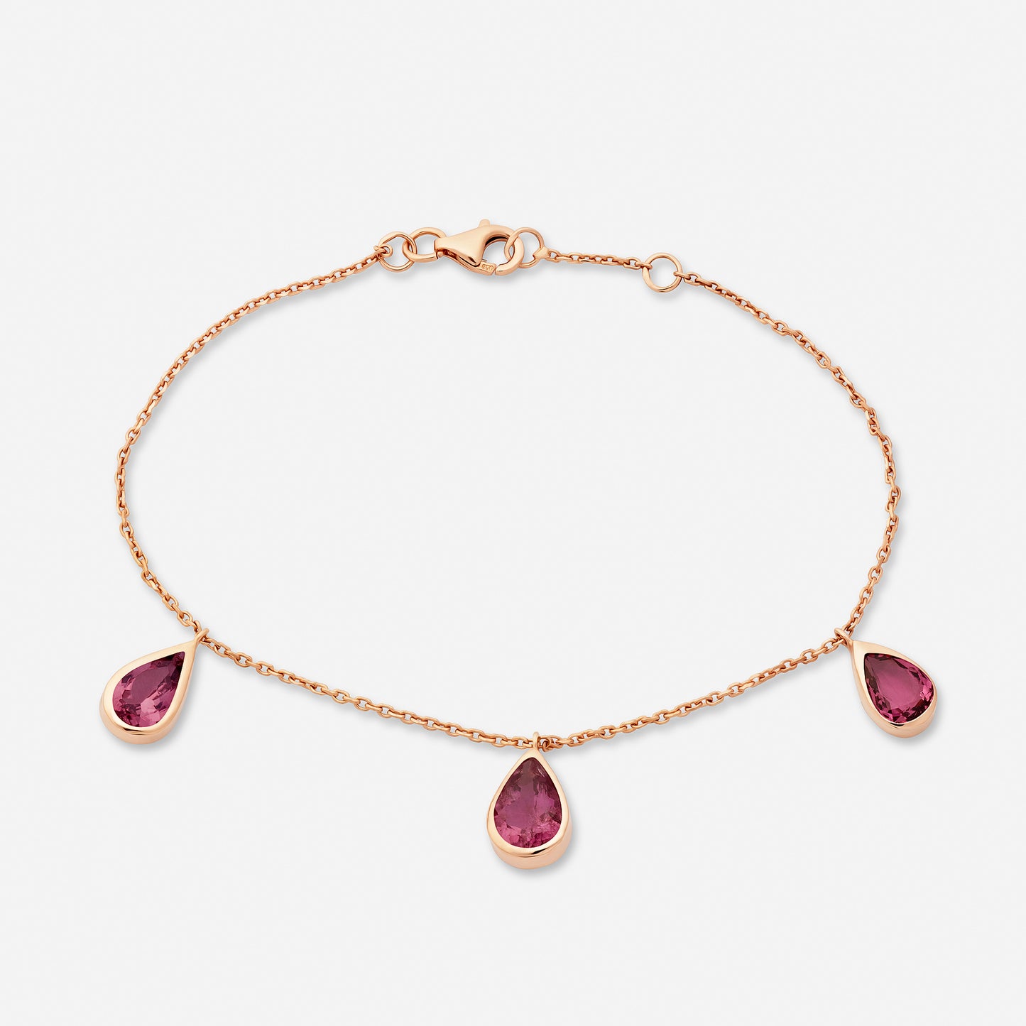 Roseguld 18k med tre rosa turmalin hängen