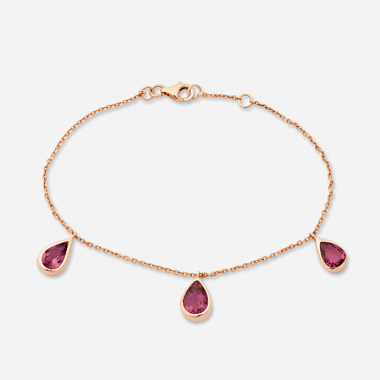 Roseguld 18k med tre rosa turmalin hängen