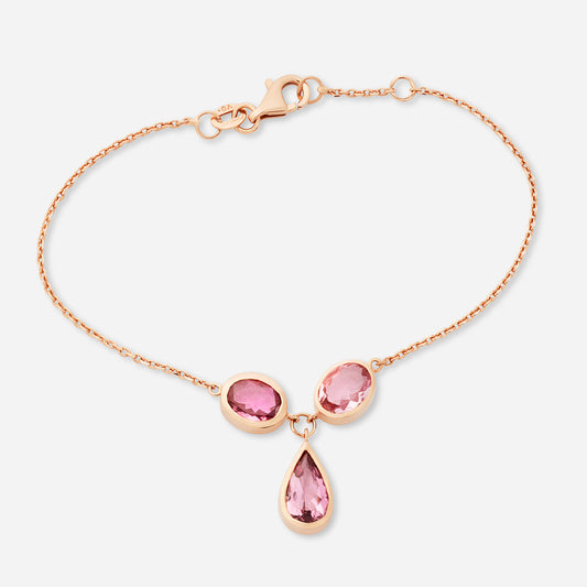Handgjort armband i roséguld med tre turmaliner.